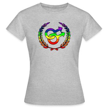 Regenbogen gay stolzes Logo Lorbeer Kranz - Frauen T-Shirt - Grau meliert - Vorne - AI Model Female 172 dark (172cm)
