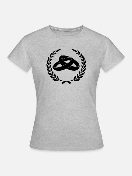 Eheringe im Lorbeerkranz - Frauen T-Shirt - Grau meliert