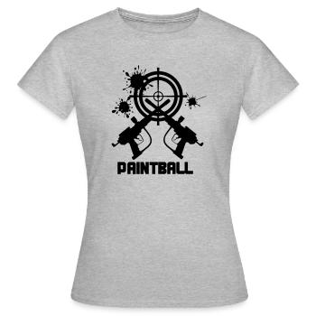 Paintball-Ziel mit zwei Kanonen - Frauen T-Shirt - Grau meliert - Vorne - AI Model Female 172 dark (172cm)