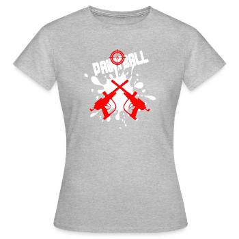 Paintball-Ziel mit zwei roten Kanonen - Frauen T-Shirt - Grau meliert - Vorne - AI Model Female 172 dark (172cm)