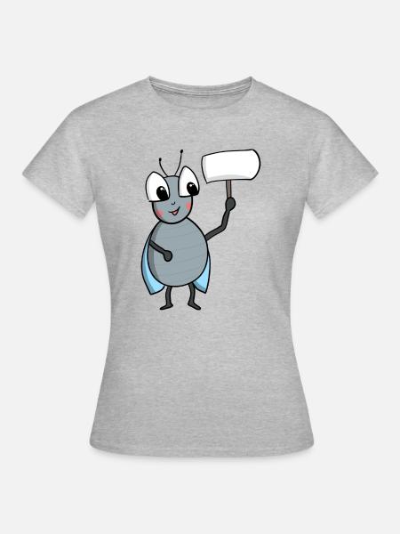 Fliege mit Schild - Frauen T-Shirt - Grau meliert