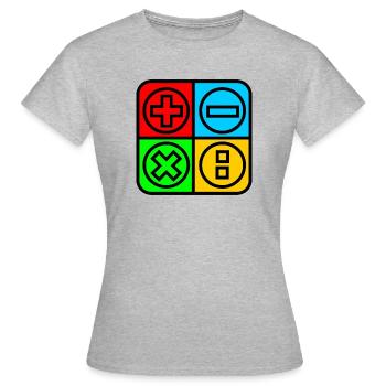 Berechnen Sie das Logo mit vier Emblemen Farbe schwarz umrandet - Frauen T-Shirt - Grau meliert - Vorne - AI Model Female 172 dark (172cm)