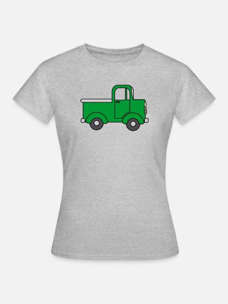Fröhlicher LKW grün, Spielzeugauto - Frauen T-Shirt - Grau meliert