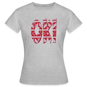 STRICKMUSTER OK - ZUSTIMMUNG SPRÜCHE - Frauen T-Shirt - Grau meliert - Vorne - AI Model Female 172 dark (172cm)