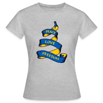 Curl-Banner mit Text Ukraine - Frauen T-Shirt - Grau meliert - Vorne - AI Model Female 172 dark (172cm)