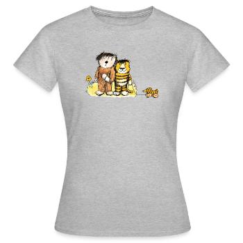 Janosch Tiger, Bär Und Tigerente Auf Wiese - Frauen T-Shirt - Grau meliert - Vorne - AI Model Female 172 dark (172cm)