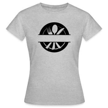 Logo du menu de couverts avec assiette - T-shirt Femme - gris chiné - Devant - AI Model Female 172 dark (172cm)