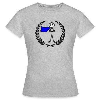 Held im Lorbeerkranz mit verschränkten Armen - Frauen T-Shirt - Grau meliert - Vorne - AI Model Female 172 dark (172cm)