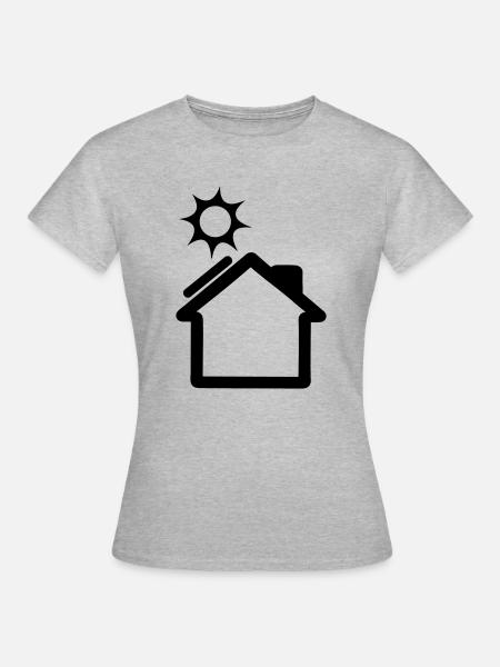 Sonnenkollektor auf Hauslogo - Frauen T-Shirt - Grau meliert
