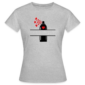Bombe aérosol pulvérisant des cœurs rouges - T-shirt Femme - gris chiné - Devant - AI Model Female 172 dark (172cm)