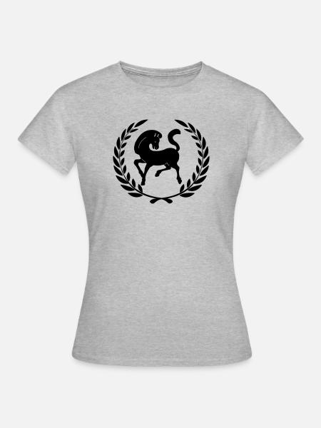 Schwarzes Pferd im Lorbeerkranz - Frauen T-Shirt - Grau meliert