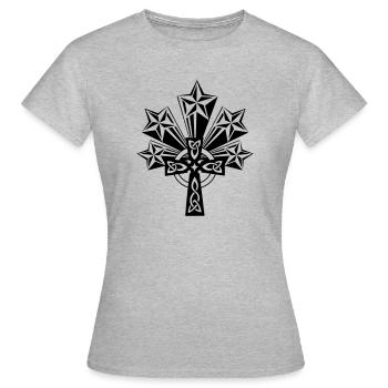 Croix celtique 5 étoiles - T-shirt Femme - gris chiné - Devant - AI Model Female 172 dark (172cm)