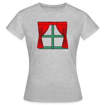 Rote Vorhänge, grüner Fensterrahmen - Frauen T-Shirt - Grau meliert - Vorne - AI Model Female 172 dark (172cm)