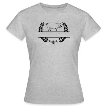 Transparentes Schwein im Lorbeerkranz. - Frauen T-Shirt - Grau meliert - Vorne - AI Model Female 172 dark (172cm)