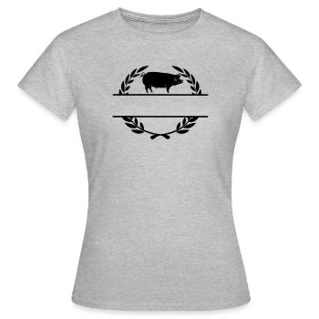 Logo Schwein im Lorbeerkranz - Frauen T-Shirt - Grau meliert - Vorne - AI Model Female 172 dark (172cm)