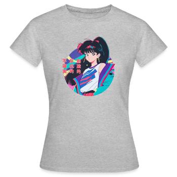 Anime Girl mit 80er Windbreaker, Anime Aesthetics - Frauen T-Shirt - Grau meliert - Vorne - AI Model Female 172 dark (172cm)