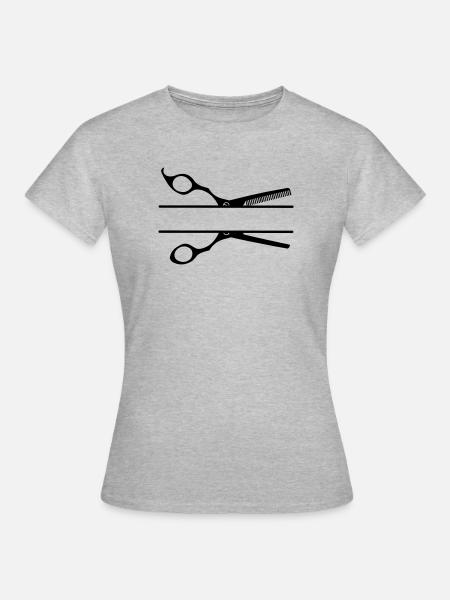 Text banner logo friseurkamm schere - Frauen T-Shirt - Grau meliert