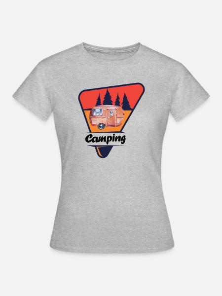 Retro Caravan im Wald - Frauen T-Shirt - Grau meliert