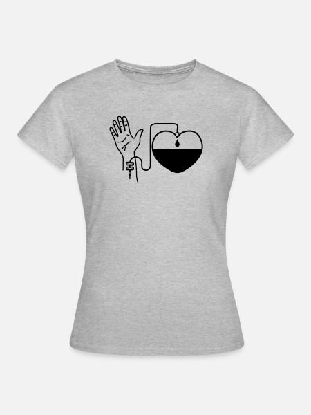 Bluthandtropfen im Herzen - Frauen T-Shirt - Grau meliert