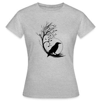 Silhouette d’arbre de pleine lune corbeau - Nuit mystique - T-shirt Femme - gris chiné - Devant - AI Model Female 172 dark (172cm)