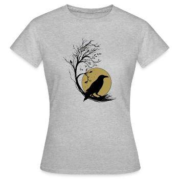 Corbeau Pleine Lune Arbre Magique Automne Gothique Wicca - T-shirt Femme - gris chiné - Devant - AI Model Female 172 dark (172cm)