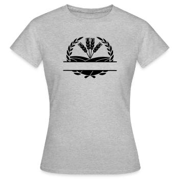 Four grain stalks and landscape in laurel wreath - Women's T-Shirt - heather grey - Front - AI Model Female 172 dark (172cm)