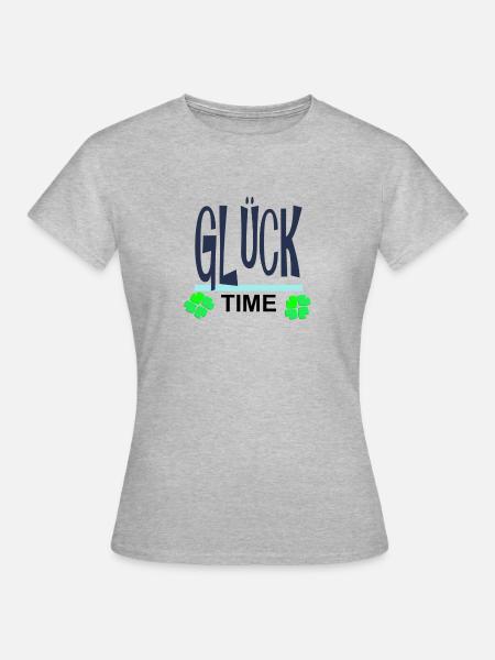 Glück-Time Neon mit Kleeblättern - Frauen T-Shirt - Grau meliert
