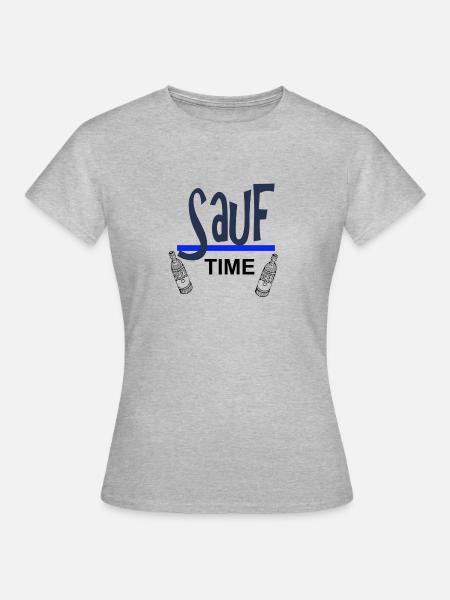 Sauf-Time-Logo mit Blauer Unterstreichung - Frauen T-Shirt - Grau meliert