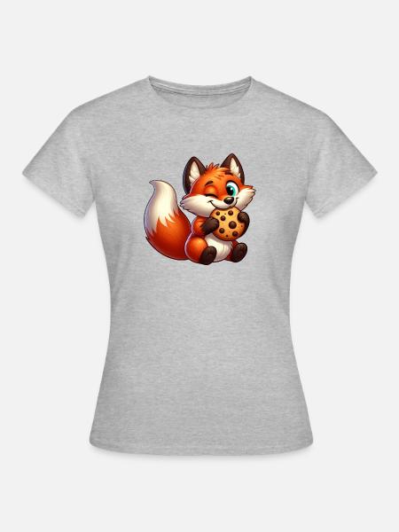 Süßer Rotfuchs mit Keks - Frauen T-Shirt - Grau meliert