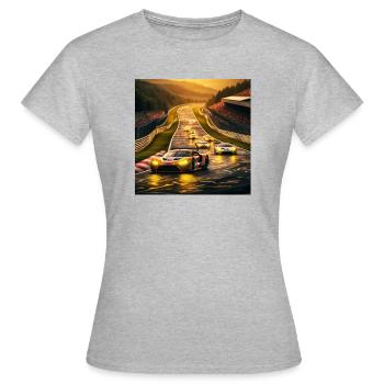 Rennstrecke im Abendlicht - Frauen T-Shirt - Grau meliert - Vorne - AI Model Female 172 dark (172cm)