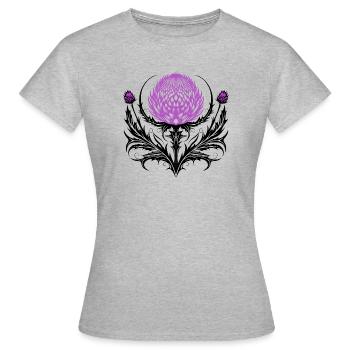 Distel Tattoo Scottish Thistle Botanical Art - Frauen T-Shirt - Grau meliert - Vorne - AI Model Female 172 dark (172cm)