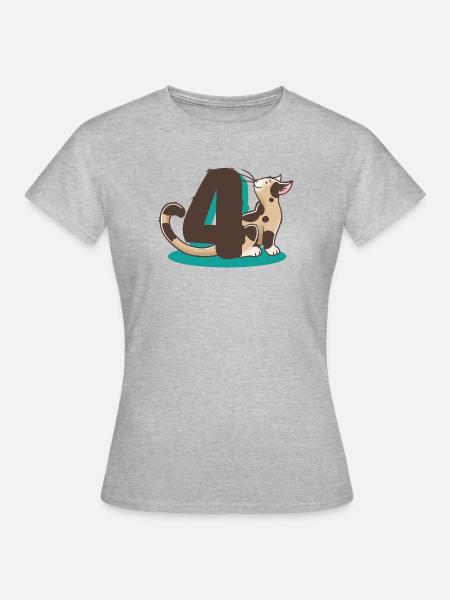 Katze Zahl 4 - Frauen T-Shirt - Grau meliert