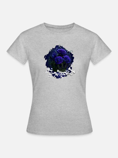 Blaue Rosen im Knochenkreis - Frauen T-Shirt - Grau meliert