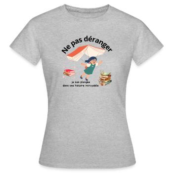Ne pas déranger lecture - T-shirt Femme - gris chiné - Devant - AI Model Female 172 dark (172cm)