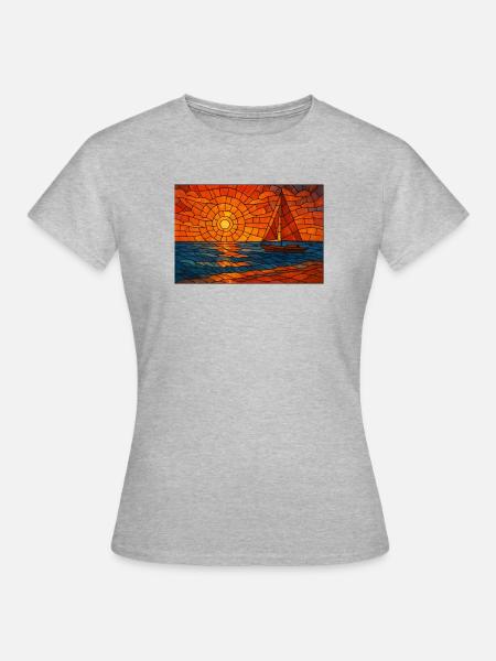Stilvolles Segelboot im Sonnenuntergang – Glasmosa - Frauen T-Shirt - Grau meliert