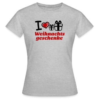 I Love Weihnachtsgeschenke  - Frauen T-Shirt - Grau meliert - Vorne - AI Model Female 172 dark (172cm)