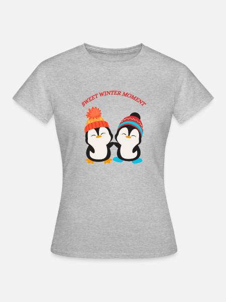 Fröhliche Pinguinfreunde - Frauen T-Shirt - Grau meliert