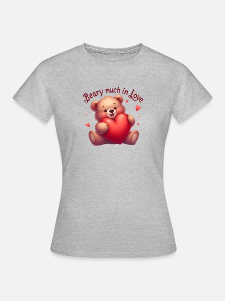 Teddybär mit Herz für Liebende - Frauen T-Shirt - Grau meliert