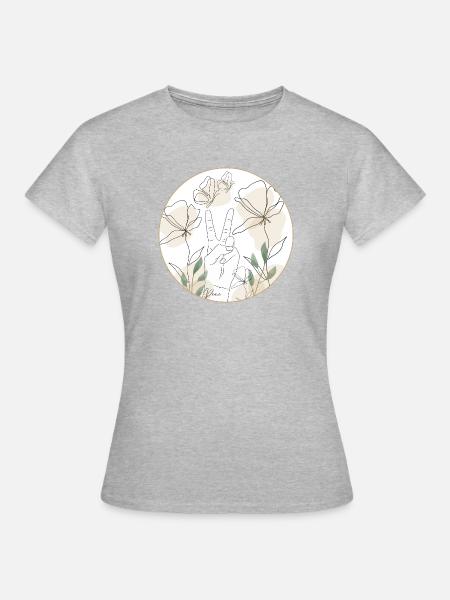 Frieden - Hand und Blüten - Linienkunst - peace - Frauen T-Shirt - Grau meliert