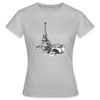 Skyline parisienne : Tour Eiffel louche - T-shirt Femme - gris chiné - Devant - AI Model Female 172 dark (172cm)