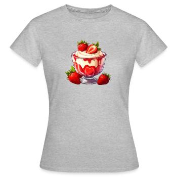 Dessert mit Erdbeeren - Frauen T-Shirt - Grau meliert - Vorne - AI Model Female 172 dark (172cm)