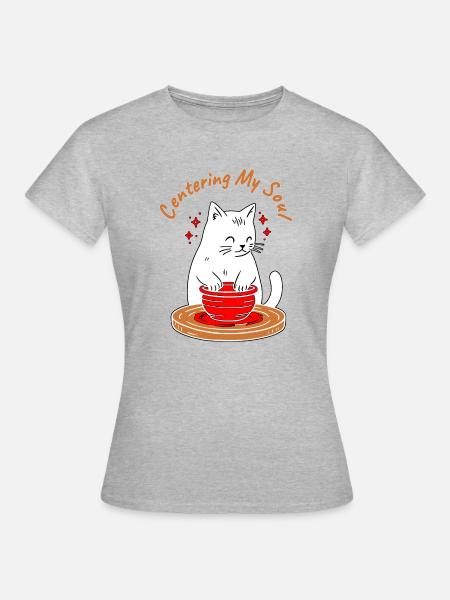 Meine Seele in den Mittelpunkt stellen – lustige Zen-Katzen-Töpferscheibe - Frauen T-Shirt - Grau meliert