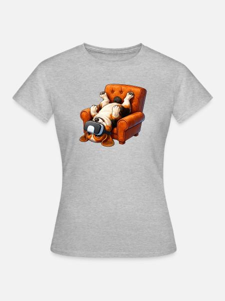 Mops VR Gamer Sessel Cartoon - Frauen T-Shirt - Grau meliert