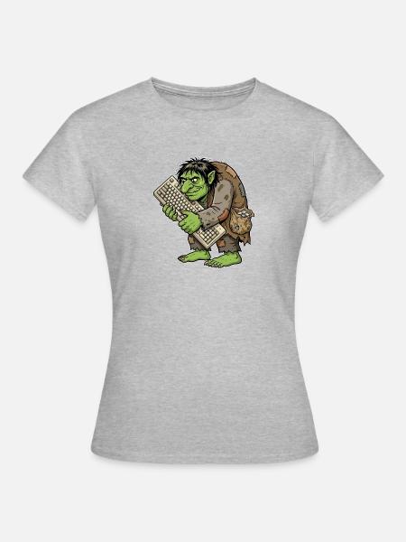 Gieriger Troll mit Tastatur - Frauen T-Shirt - Grau meliert
