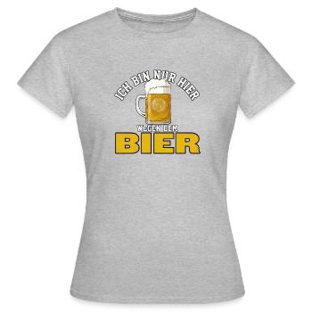 Ich bin nur wegen dem Bier hier - Maßkrug Saufshir - Frauen T-Shirt - Grau meliert - Vorne - AI Model Female 172 dark (172cm)