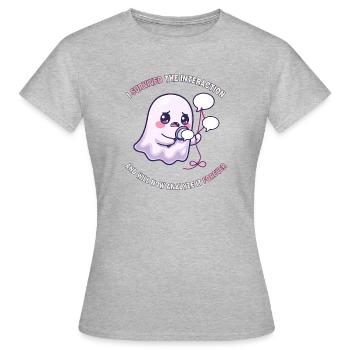Ich habe die Interaktion überlebt – Angsthumor - Frauen T-Shirt - Grau meliert - Vorne - AI Model Female 172 dark (172cm)