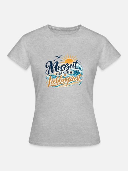 Meerzeit Lieblingszeit Strand - Frauen T-Shirt - Grau meliert