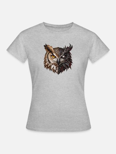 Halb-Tier, halb-Dämon-Eule – Fantastische Dualität - Frauen T-Shirt - Grau meliert
