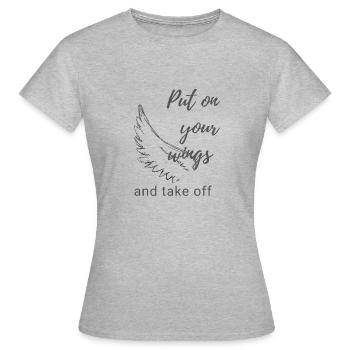 Mets tes ailes et décolle - T-shirt Femme - gris chiné - Devant - AI Model Female 172 dark (172cm)