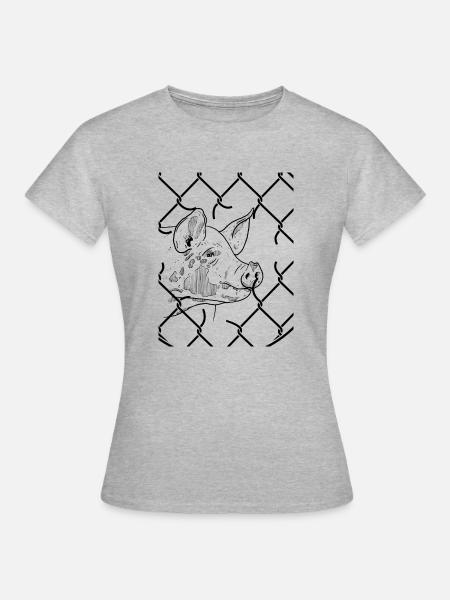 Schwein Befreiung hinter Gitter - Frauen T-Shirt - Grau meliert
